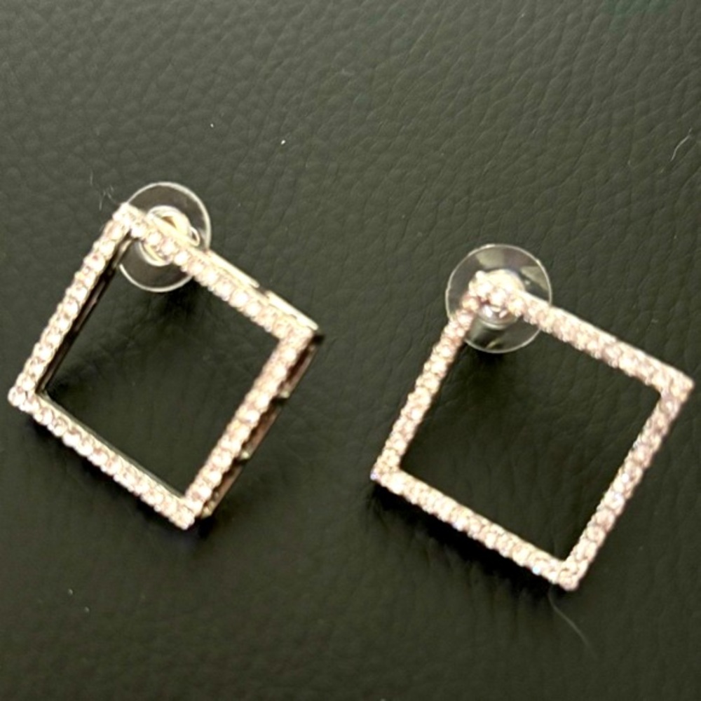 Square rhinestone earrings for pierced ears